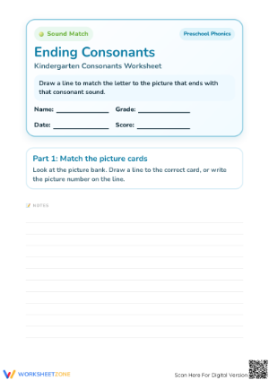 Preschool Ending Consonants — Printable No-Prep Worksheet