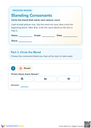Essential Consonant Blends Worksheet | Preschool Printable