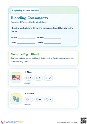 Printable Beginning Blends Practice | Preschool ELA