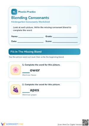 Essential Consonant Blends Worksheet | Grade 1 Printable