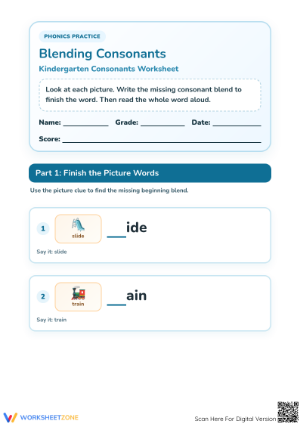 Essential Consonant Blends Worksheet | Grade 1 Aligned