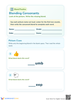 Essential Grade 1 Consonant Blends Practice Worksheet