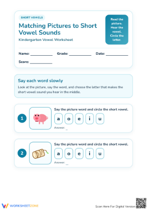 Grade K Short Vowel Sounds — Printable No-Prep Worksheet