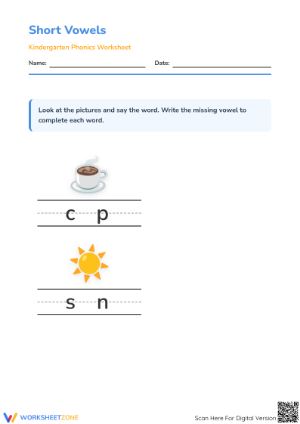Grade K Short Vowels — Printable No-Prep Worksheet
