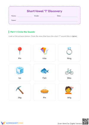 Essential Grade 1 Short Vowel i Phonics Worksheet