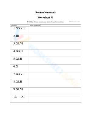Learn Roman Numerals - Worksheet 1