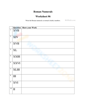 Worksheet for Learning Roman Numerals