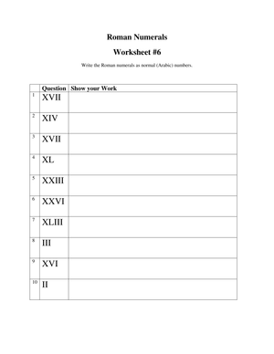 Worksheet for Learning Roman Numerals