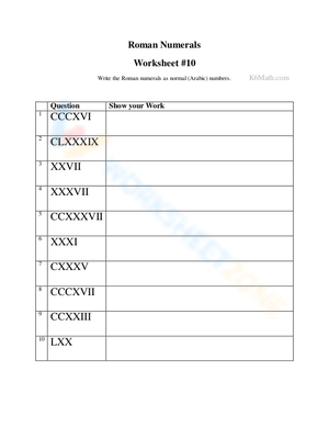 Deciphering Roman Numerals: Practice Worksheet