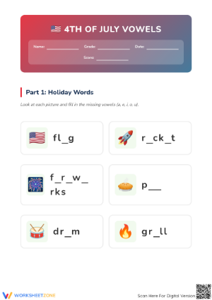 4th of July Vowels Worksheet | Preschool ELA Ready