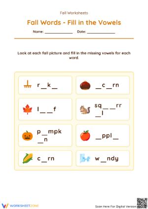 Fall Vowels Worksheet | Essential Preschool ELA