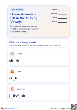 Preschool Ocean Vowels — Printable No-Prep Worksheet