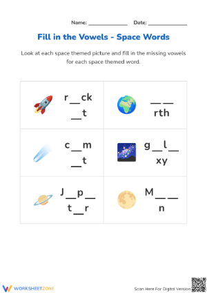 Space Vowel Practice Worksheet | Essential Preschool ELA