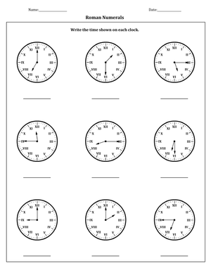 Telling Time Worksheet with Roman Numerals
