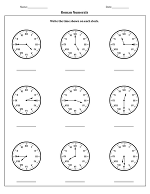 Telling Time Using Roman Numerals Worksheet