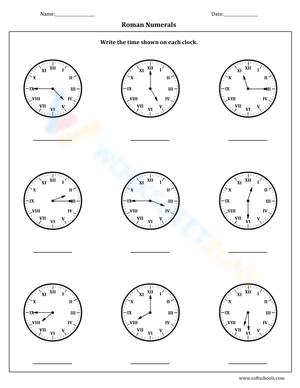 Telling Time Using Roman Numerals Worksheet