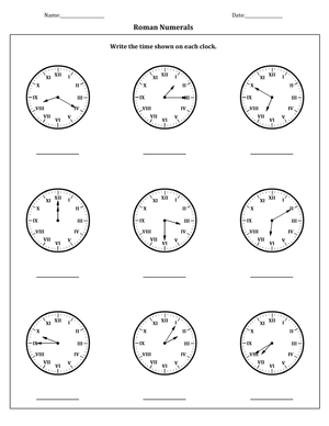 Roman Numerals Clock Worksheet to Tell Time