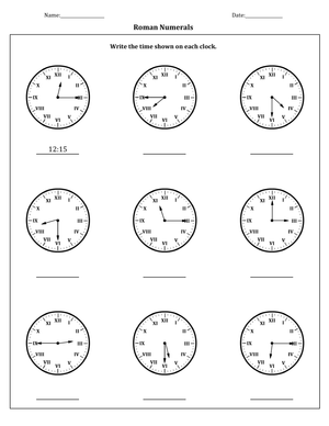 Telling Time Roman Numerals Clock Practice