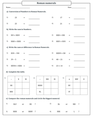 Practice: Addition and Subtraction with Roman Numerals