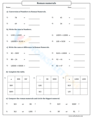 Roman Numerals: Practice Math Skills with This Sheet