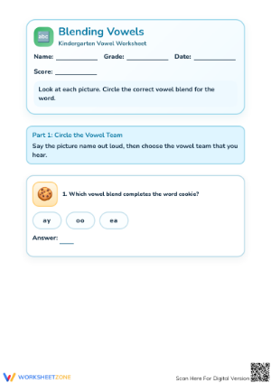 Grade 1 Vowel Blends — Printable No-Prep Worksheet