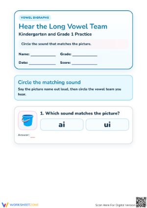 Grade 1 Vowel Digraphs — Printable No-Prep Worksheet