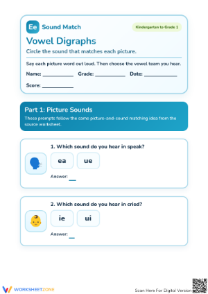 Essential Vowel Digraphs Practice: Grade 1 Phonics Guide