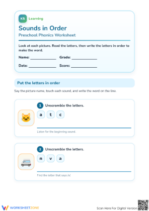 Preschool Sounds in Order — Printable No-Prep Worksheet