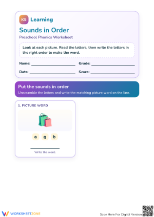 Essential Preschool Ready: Sounds in Order 4 Phonics Worksheet