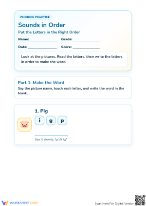 Sounds in Order Phonics Worksheet | Printable Preschool