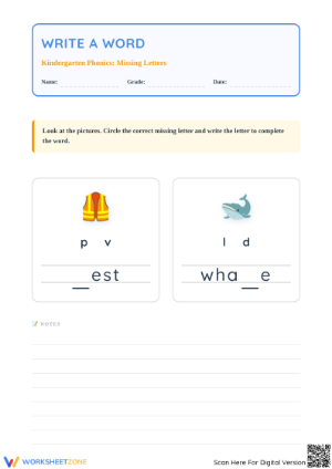 Printable Missing Letters Worksheet | Kindergarten Phonics