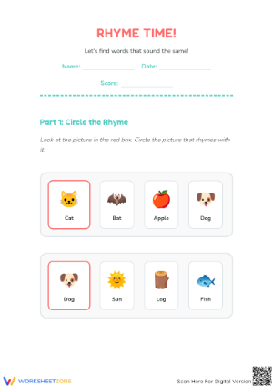 Essential Rhyming Words Worksheet | Grade K-1 Printable
