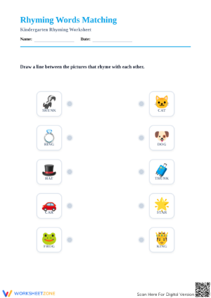 Rhyming Words Matching Worksheet | Essential Grade K