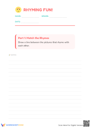 Essential Rhyming Words Matching Worksheet | Grade K-1