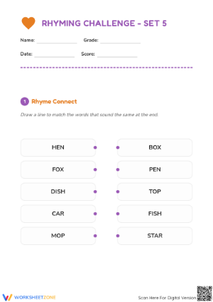 Printable Matching Rhyming Words Worksheet | Grade 1 ELA