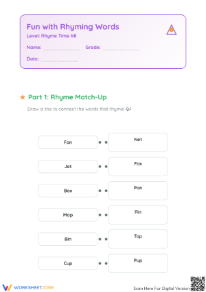 Printable Rhyming Words Matching Worksheet | Kindergarten ELA