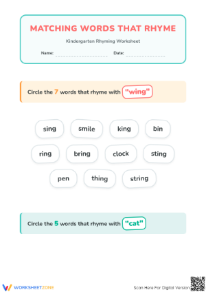 Kindergarten Rhyming Worksheet | Essential ELA Practice