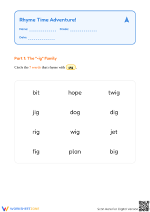 Essential Rhyming Word Families Worksheet | Grade K-1