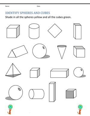 Identify Spheres and Cubes Worksheet