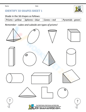 Identify 3D Shapes Worksheet