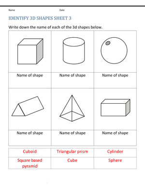 3D Shapes Identification Practice