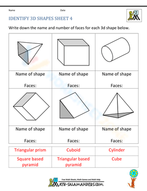 3D Shapes Identification Worksheet