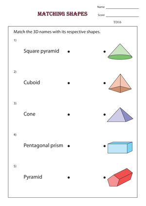 3D Shapes Matching Worksheet