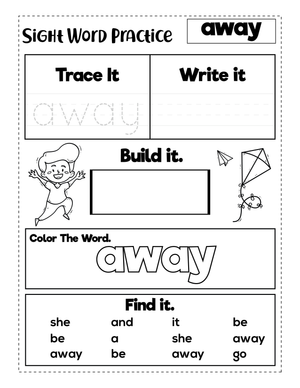 Grade K Sight Word Away — Printable No-Prep Worksheet