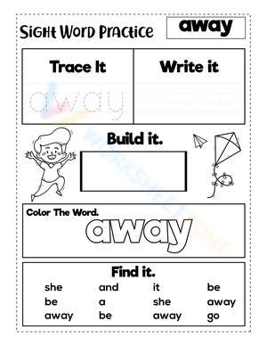 Grade K Sight Word Away — Printable No-Prep Worksheet