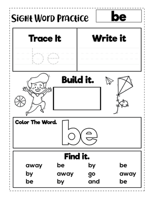 Sight Word "be" Worksheet | Essential Grade K-1 ELA