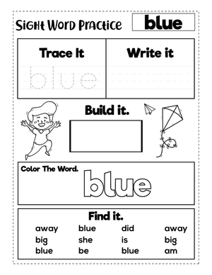 Grade K Sight Word Blue — Printable No-Prep Worksheet