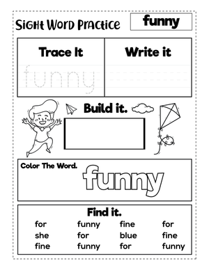 Grade K Sight Word "funny" — Printable No-Prep Worksheet