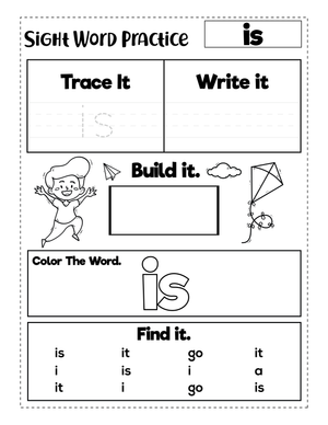 Sight Word "is" Printable Worksheet | Grade K ELA