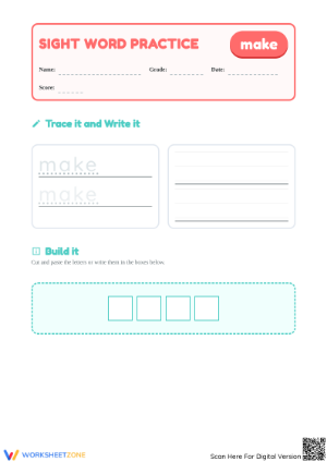 Sight Word "make" Worksheet | Grade K Printable ELA